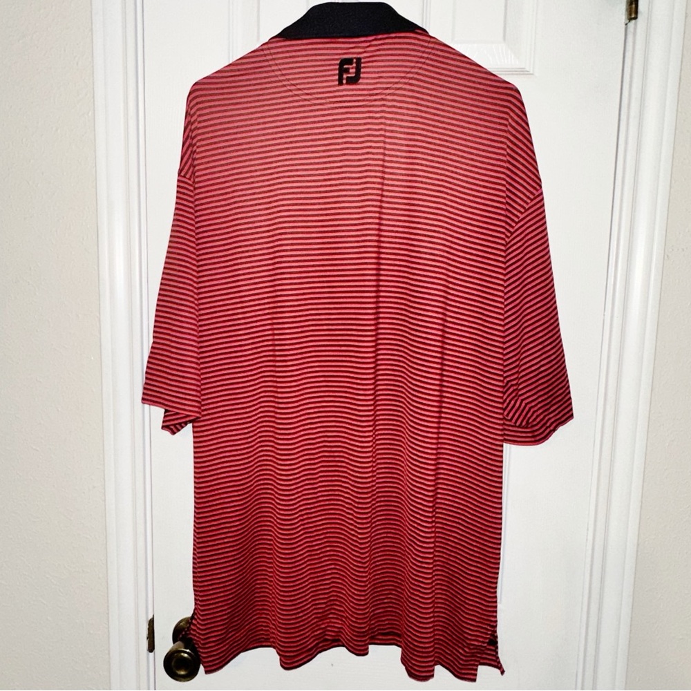 FootJoy FJ Titleist Tour Logo Golf Polo Red Black Stripes Size XL Moisture Wick - Picture 4 of 8
